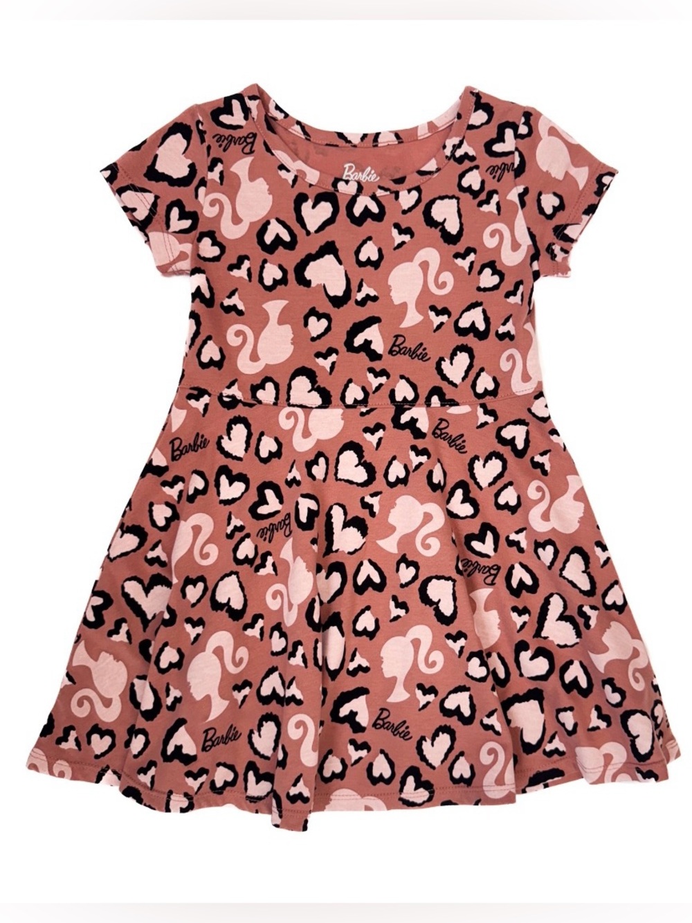 NWT Barbie Girls Skater Dress Size S 6/6X Pink Leopard Print Barbiecore